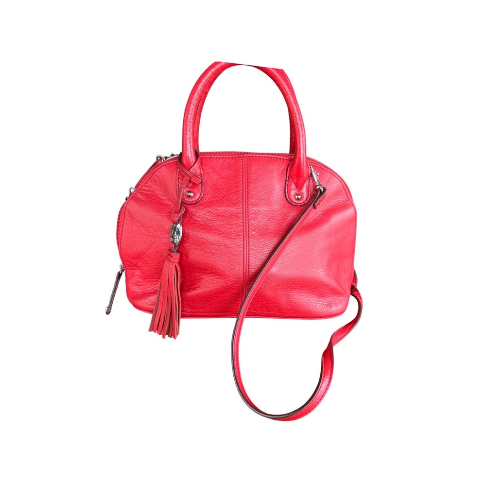 Y2K Tignanello Red Pebbled Leather Satchel Crossbody Bag Tassel‎ Accent